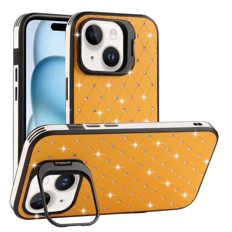 For iPhone 15 Starry Bling Diamonds Lens Holder Phone Case