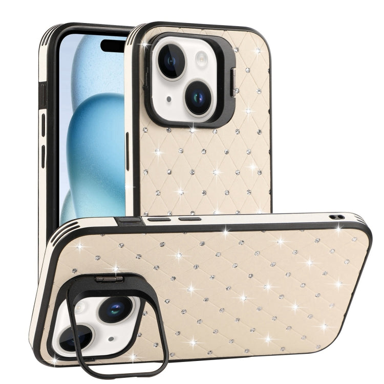 For iPhone 15 Starry Bling Diamonds Lens Holder Phone Case