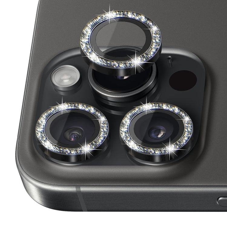 For iPhone 16 Pro / 16 Pro Max NORTHJO Glitter Camera Lens Protector Tempered Glass Metal Ring Film