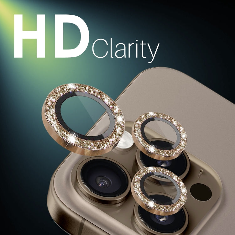 For iPhone 16 Pro / 16 Pro Max NORTHJO Glitter Camera Lens Protector Tempered Glass Metal Ring Film
