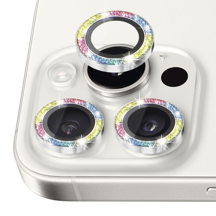 For iPhone 16 Pro / 16 Pro Max NORTHJO Glitter Camera Lens Protector Tempered Glass Metal Ring Film
