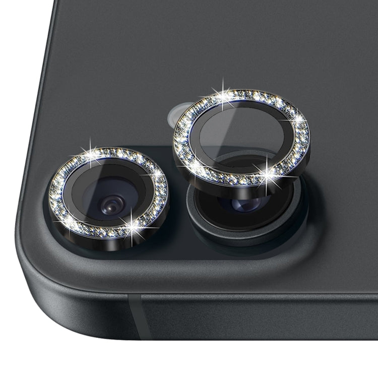For iPhone 16 / 16 Plus NORTHJO Glitter Camera Lens Protector Tempered Glass Metal Ring Film