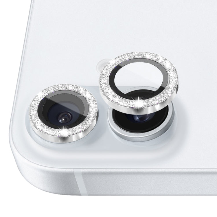 For iPhone 16 / 16 Plus NORTHJO Glitter Camera Lens Protector Tempered Glass Metal Ring Film