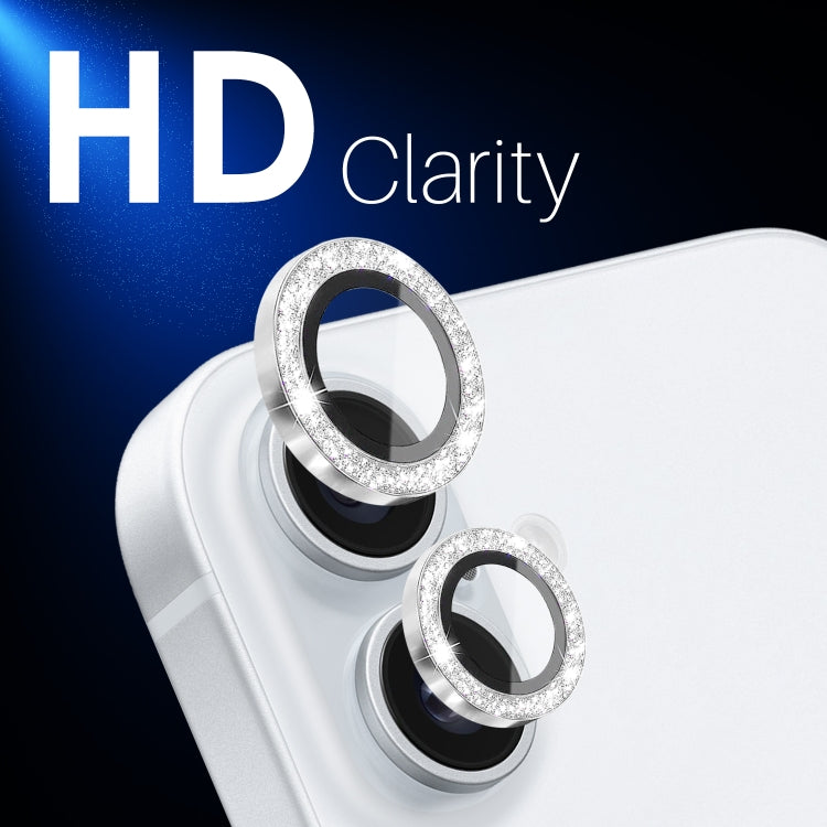 For iPhone 16 / 16 Plus NORTHJO Glitter Camera Lens Protector Tempered Glass Metal Ring Film