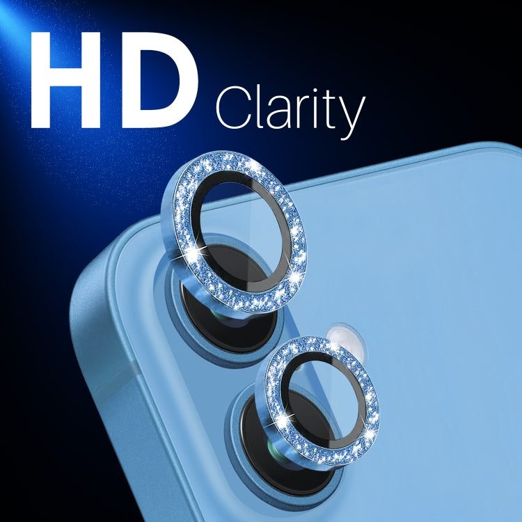 For iPhone 16 / 16 Plus NORTHJO Glitter Camera Lens Protector Tempered Glass Metal Ring Film