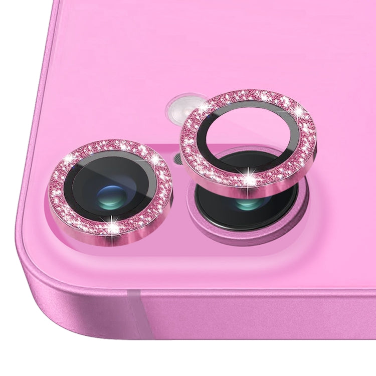 For iPhone 16 / 16 Plus NORTHJO Glitter Camera Lens Protector Tempered Glass Metal Ring Film