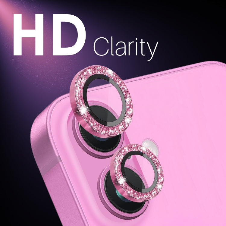 For iPhone 16 / 16 Plus NORTHJO Glitter Camera Lens Protector Tempered Glass Metal Ring Film