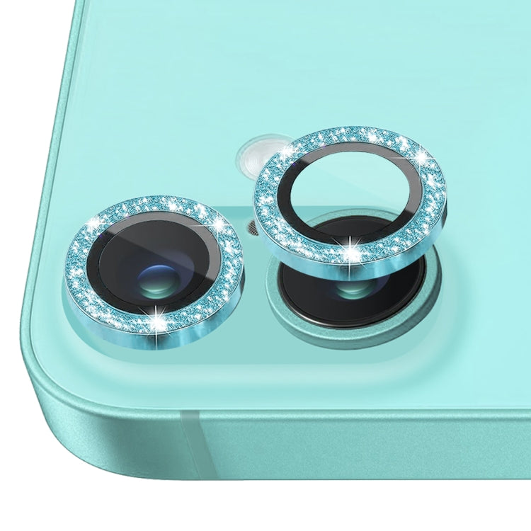 For iPhone 16 / 16 Plus NORTHJO Glitter Camera Lens Protector Tempered Glass Metal Ring Film