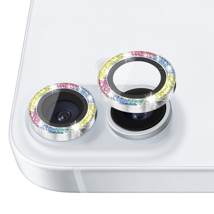 For iPhone 16 / 16 Plus NORTHJO Glitter Camera Lens Protector Tempered Glass Metal Ring Film