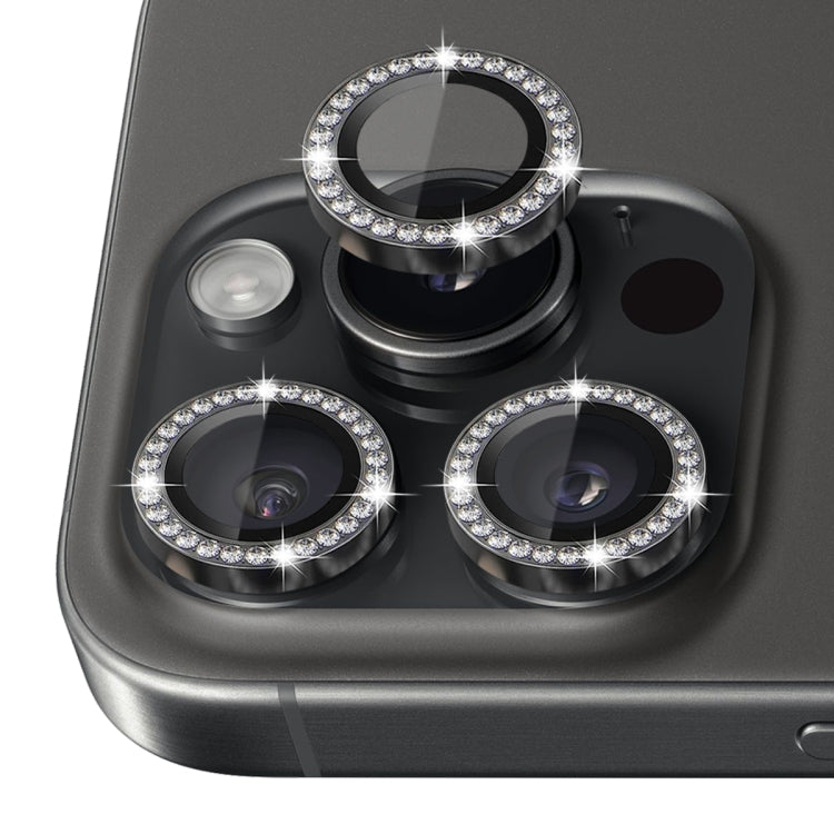 For iPhone 16 Pro / 16 Pro Max NORTHJO Rhinestone Camera Lens Protector Tempered Glass Metal Ring Film