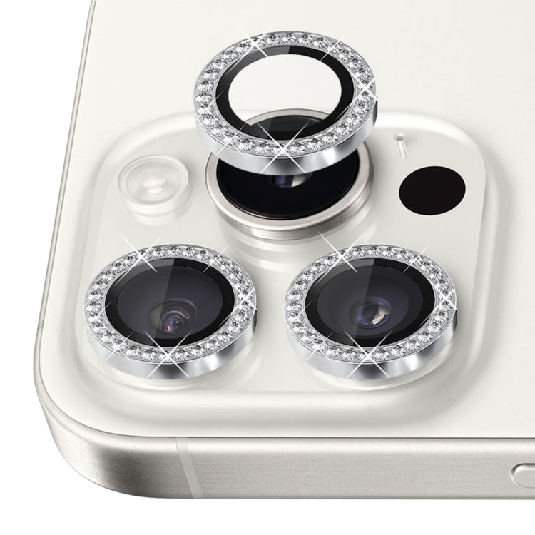 For iPhone 16 Pro / 16 Pro Max NORTHJO Rhinestone Camera Lens Protector Tempered Glass Metal Ring Film