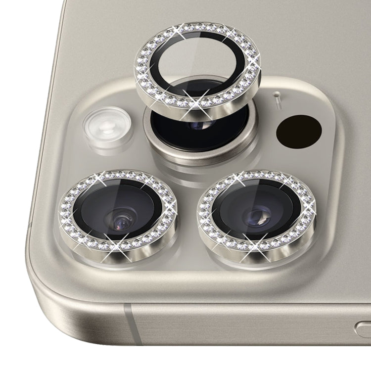 For iPhone 16 Pro / 16 Pro Max NORTHJO Rhinestone Camera Lens Protector Tempered Glass Metal Ring Film