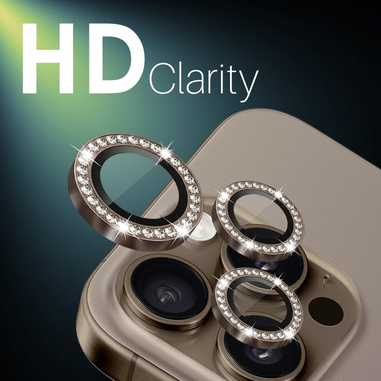 For iPhone 16 Pro / 16 Pro Max NORTHJO Rhinestone Camera Lens Protector Tempered Glass Metal Ring Film