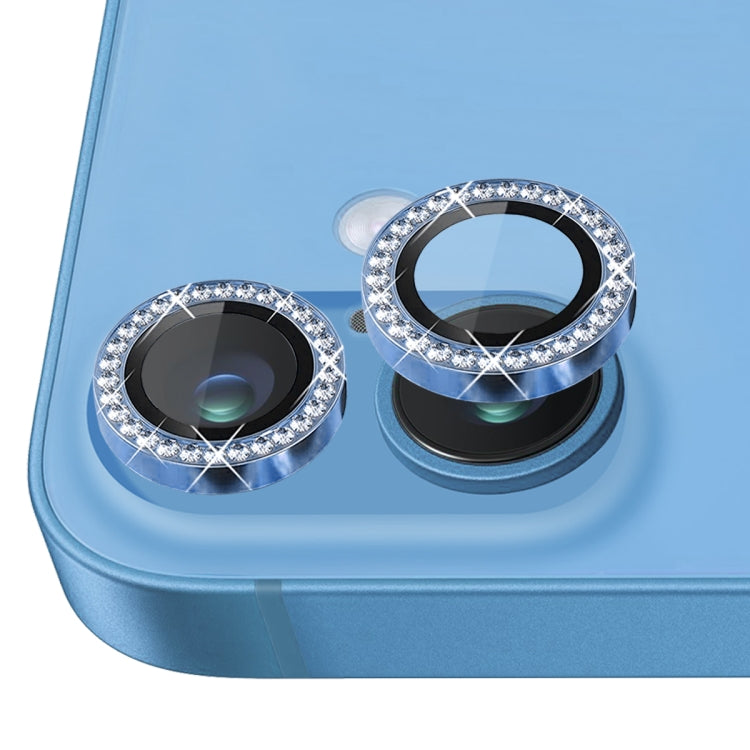 For iPhone 16 / 16 Plus NORTHJO Rhinestone Camera Lens Protector Tempered Glass Metal Ring Film
