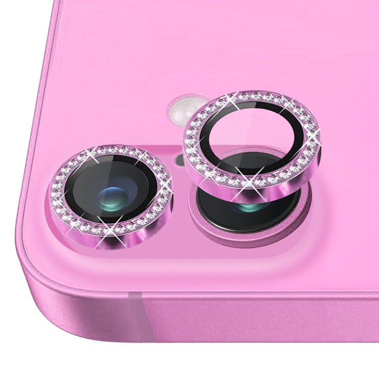 For iPhone 16 / 16 Plus NORTHJO Rhinestone Camera Lens Protector Tempered Glass Metal Ring Film