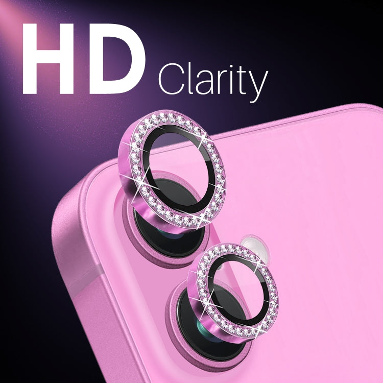 For iPhone 16 / 16 Plus NORTHJO Rhinestone Camera Lens Protector Tempered Glass Metal Ring Film