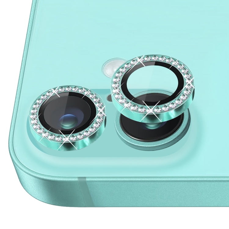 For iPhone 16 / 16 Plus NORTHJO Rhinestone Camera Lens Protector Tempered Glass Metal Ring Film