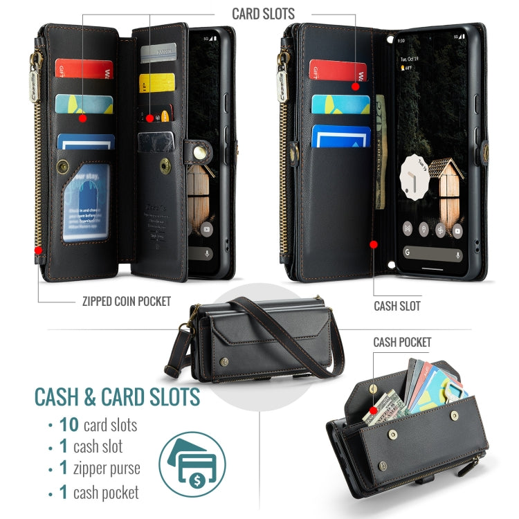 For Google Pixel 9 Pro XL / 10 Pro XL CaseMe C36 Card Slots Zipper Wallet RFID Anti-theft Leather Phone Case
