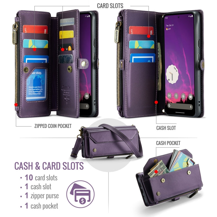 For Google Pixel 9 Pro XL / 10 Pro XL CaseMe C36 Card Slots Zipper Wallet RFID Anti-theft Leather Phone Case