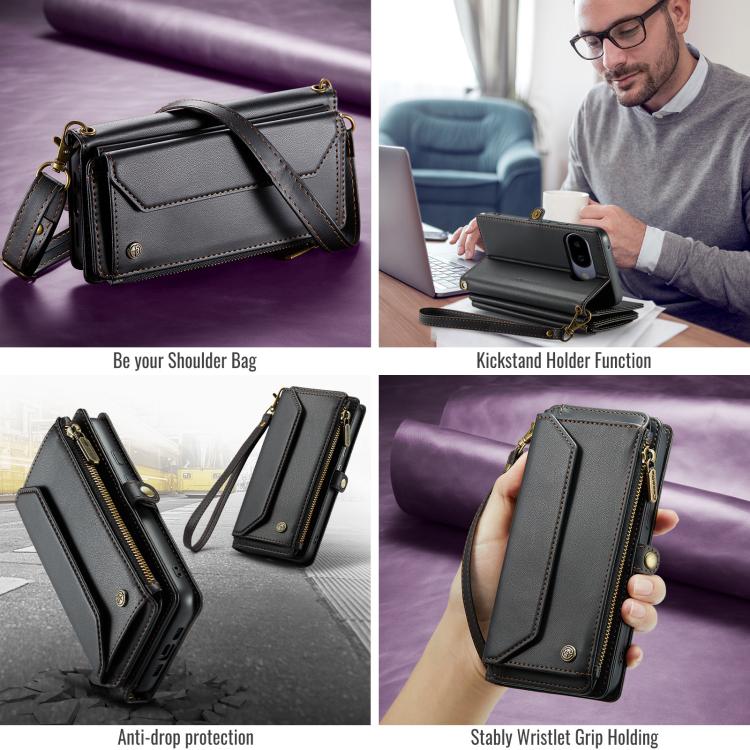 For Google Pixel  10a CaseMe C36 Card Slots Zipper Wallet RFID Anti-theft Leather Phone Case