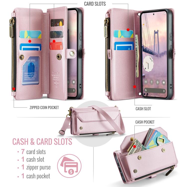 For Google Pixel  10a CaseMe C36 Card Slots Zipper Wallet RFID Anti-theft Leather Phone Case