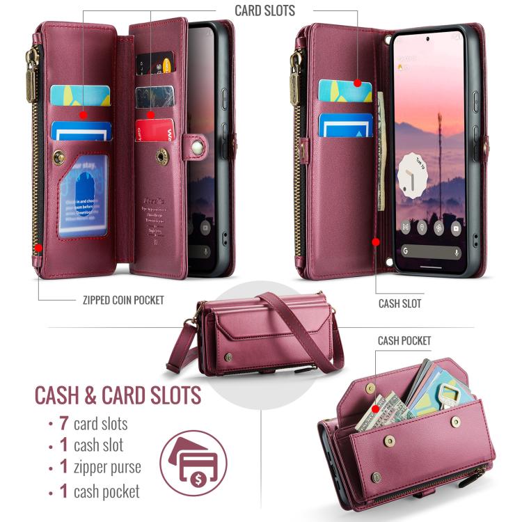 For Google Pixel  10a CaseMe C36 Card Slots Zipper Wallet RFID Anti-theft Leather Phone Case