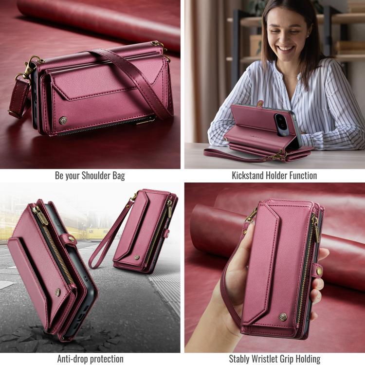 For Google Pixel  10a CaseMe C36 Card Slots Zipper Wallet RFID Anti-theft Leather Phone Case