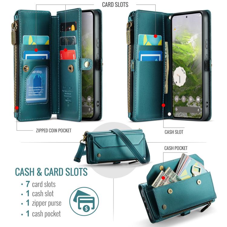 For Google Pixel  10a CaseMe C36 Card Slots Zipper Wallet RFID Anti-theft Leather Phone Case