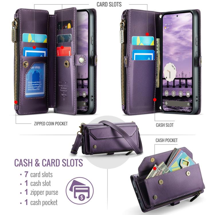 For Google Pixel  10a CaseMe C36 Card Slots Zipper Wallet RFID Anti-theft Leather Phone Case