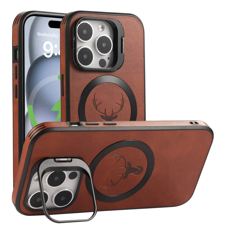For iPhone 15 Elk Lens Holder Magsafe Shockproof Phone Case