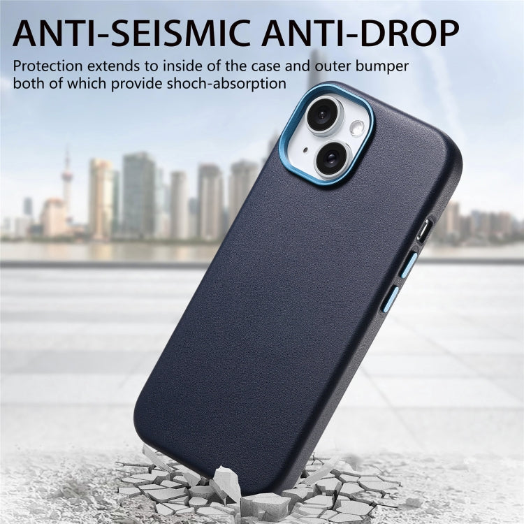 For iPhone 15 Plus Electroplated Metal Button MagSafe Phone Case