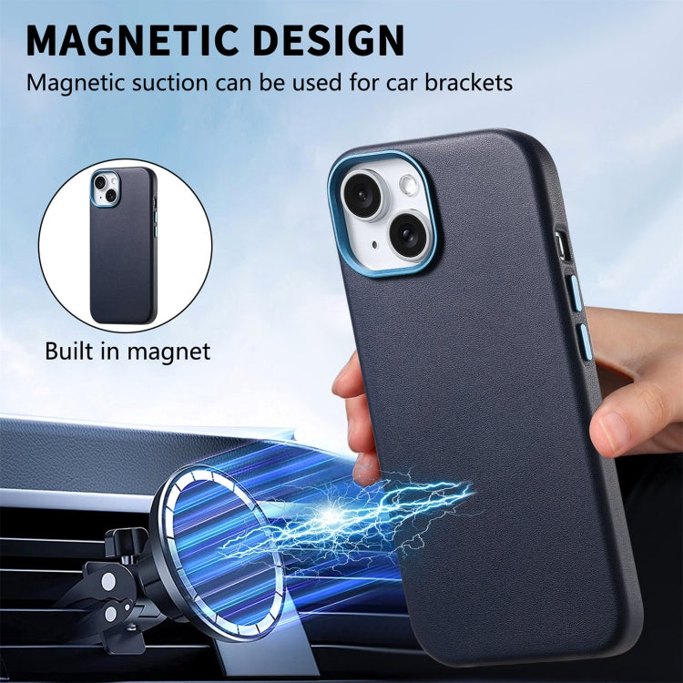 For iPhone 15 Plus Electroplated Metal Button MagSafe Phone Case