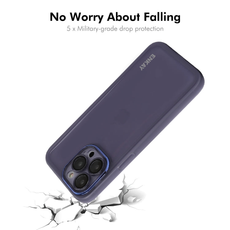 For iPhone 14 Pro ENKAY Hat-Prince Translucent Matte TPU Phone Case with Lens Film + 9H Big Arc Edge Film