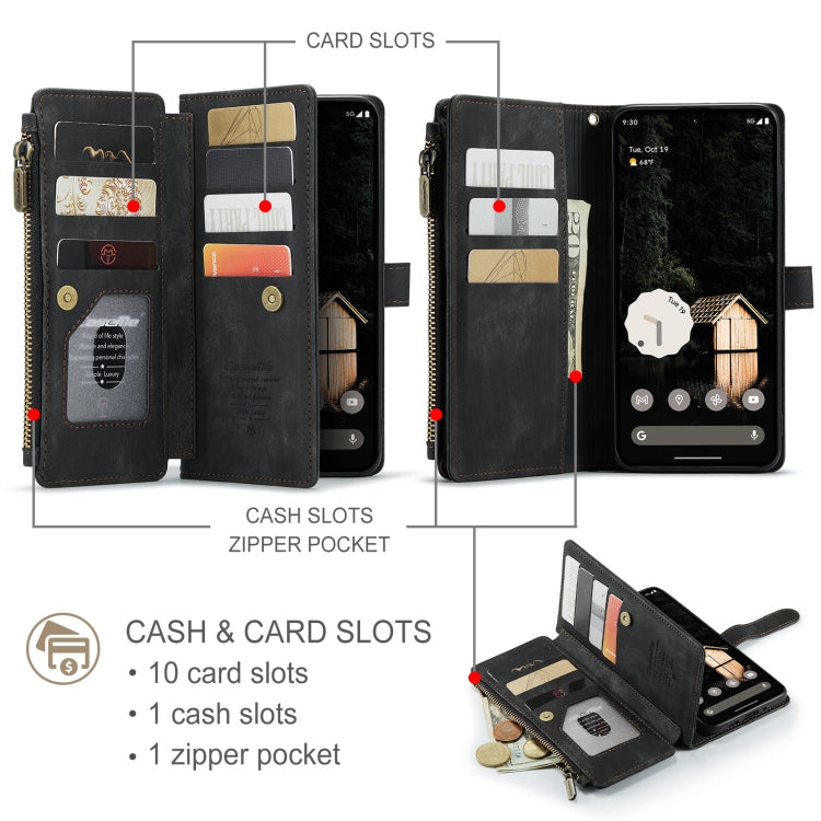 For Google Pixel 9 Pro XL / 10 Pro XL CaseMe C30 Card Slots Zipper Wallet Leather Phone Case