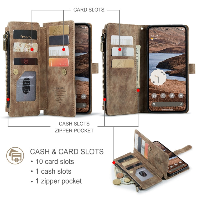 For Google Pixel 9 Pro XL / 10 Pro XL CaseMe C30 Card Slots Zipper Wallet Leather Phone Case