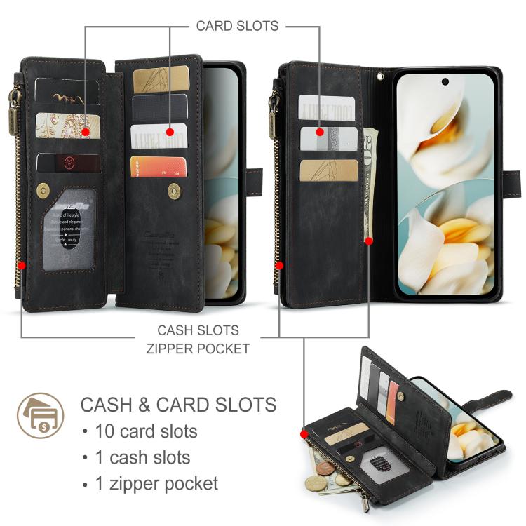 For Google Pixel 9a CaseMe C30 Card Slots Zipper Wallet Leather Phone Case