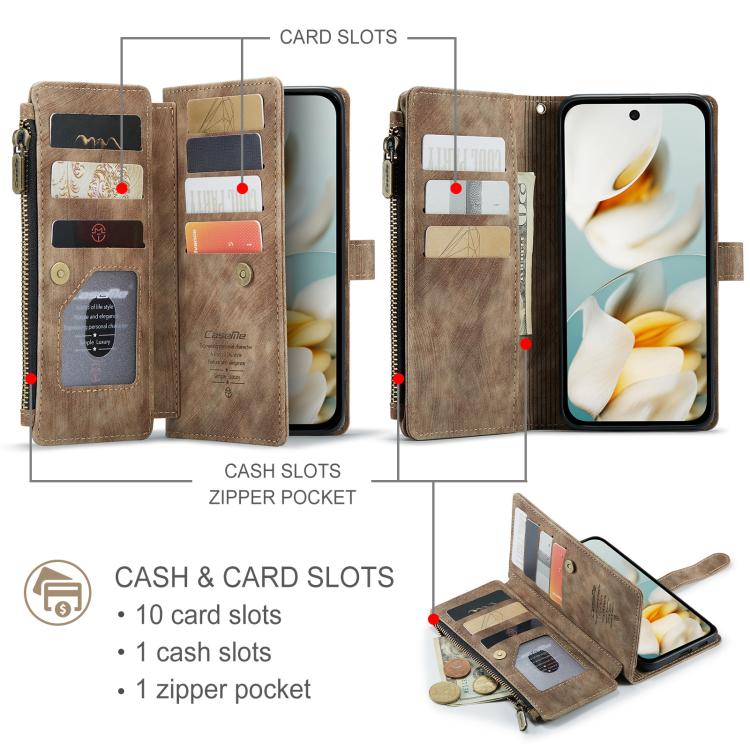 For Google Pixel 9a CaseMe C30 Card Slots Zipper Wallet Leather Phone Case