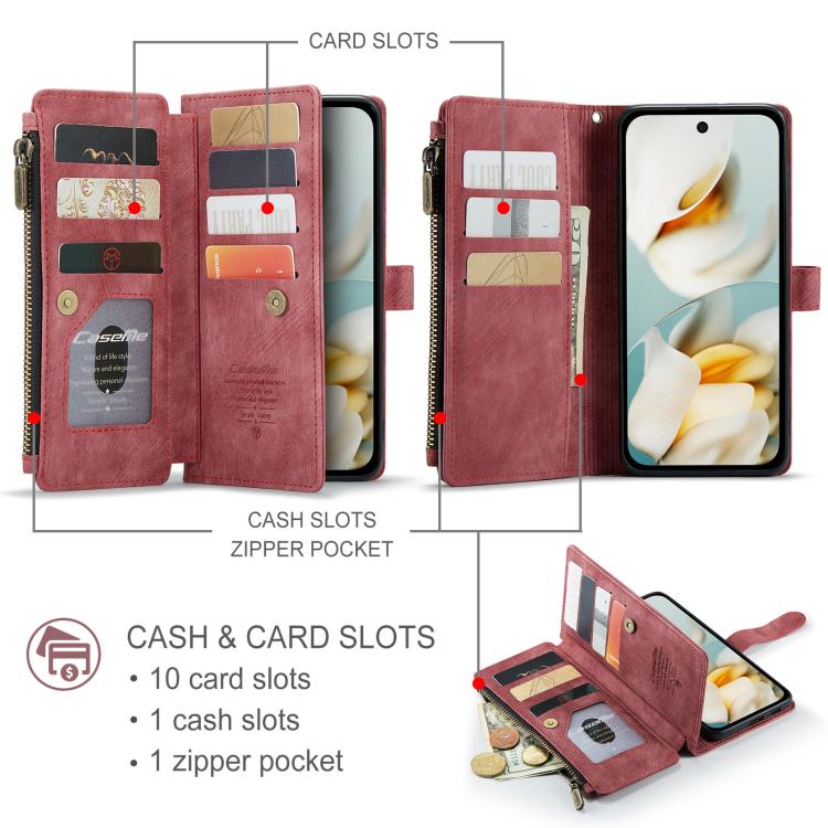 For Google Pixel 9a CaseMe C30 Card Slots Zipper Wallet Leather Phone Case