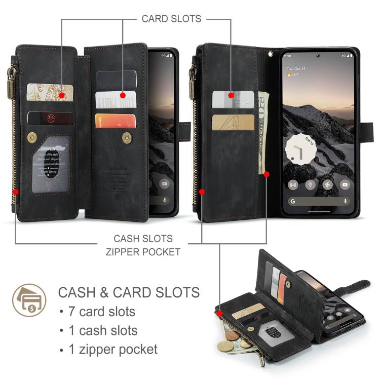 For Google Pixel 10a CaseMe C30 Card Slots Zipper Wallet Leather Phone Case
