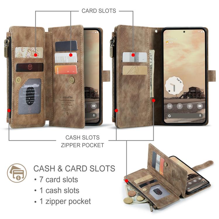 For Google Pixel 10a CaseMe C30 Card Slots Zipper Wallet Leather Phone Case
