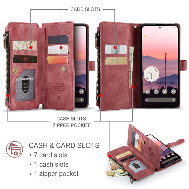 For Google Pixel 10a CaseMe C30 Card Slots Zipper Wallet Leather Phone Case