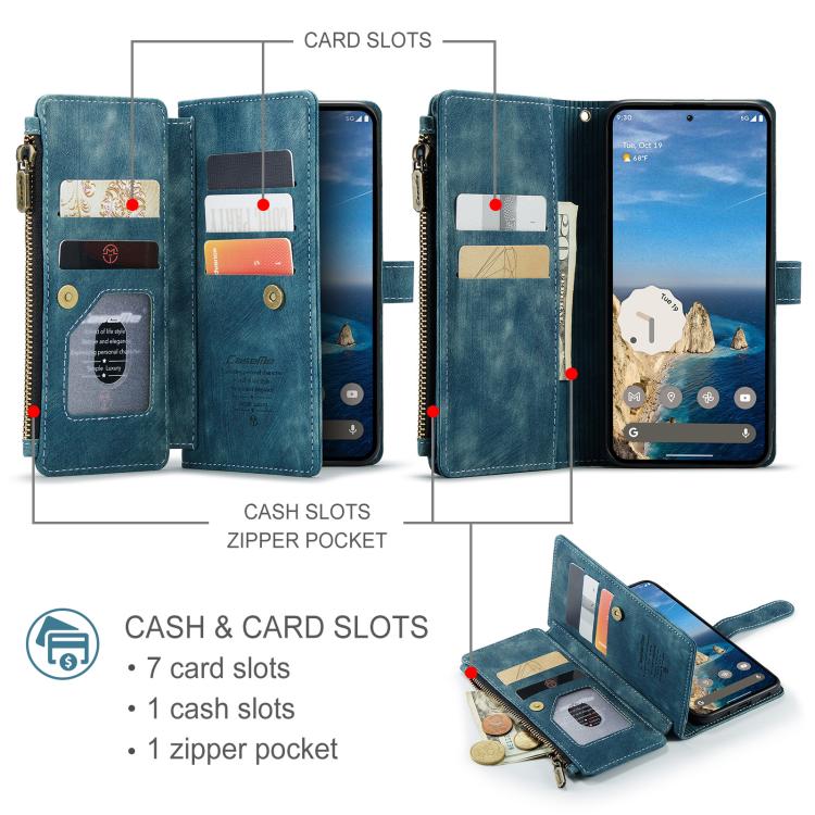 For Google Pixel 10a CaseMe C30 Card Slots Zipper Wallet Leather Phone Case