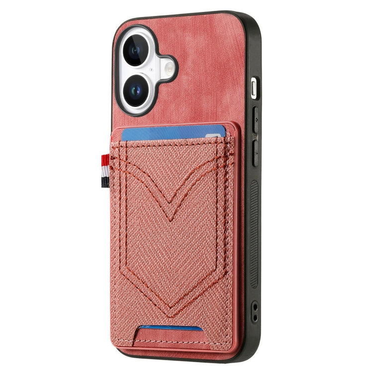 For iPhone 16 Denim Texture Leather Skin Phone Case with Card Slot