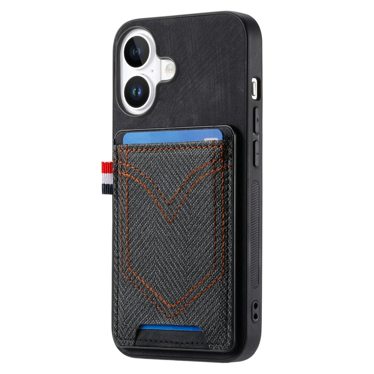 For iPhone 16 Plus Denim Texture Leather Skin Phone Case with Card Slot