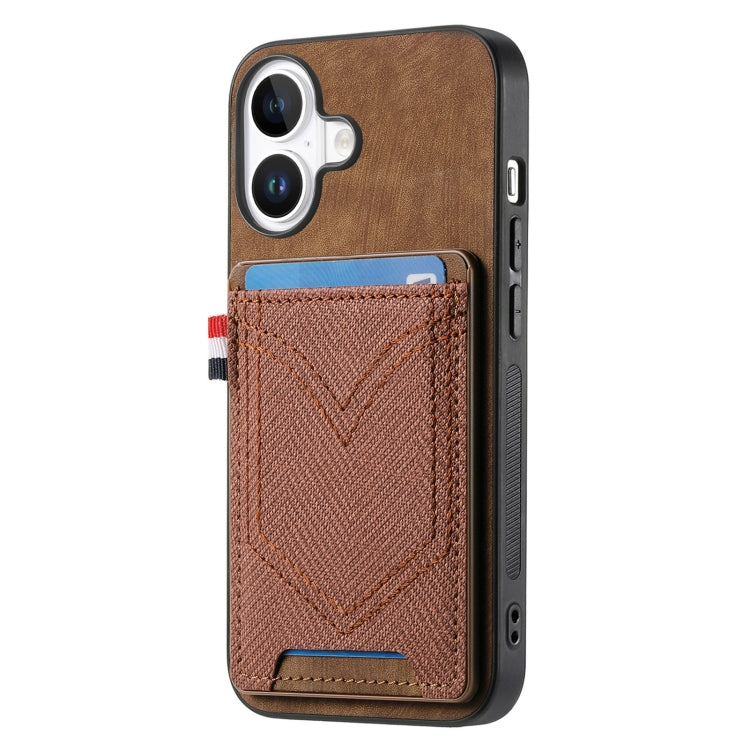 For iPhone 16 Plus Denim Texture Leather Skin Phone Case with Card Slot