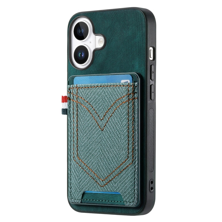 For iPhone 16 Plus Denim Texture Leather Skin Phone Case with Card Slot