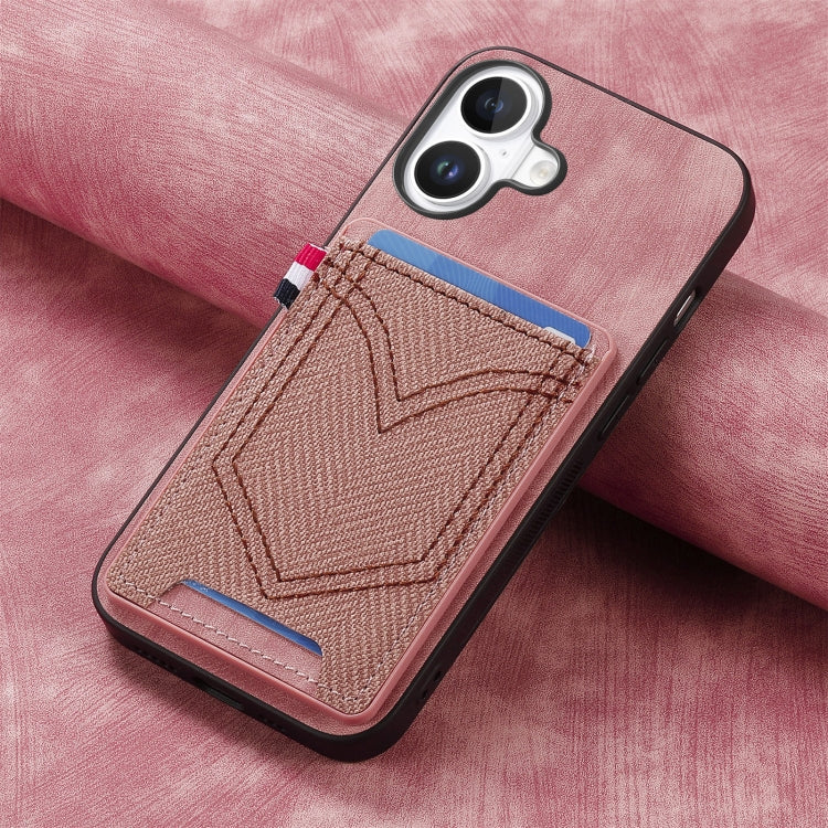 For iPhone 16 Plus Denim Texture Leather Skin Phone Case with Card Slot