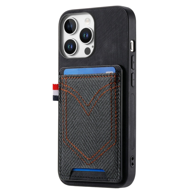 For iPhone 16 Pro Denim Texture Leather Skin Phone Case with Card Slot