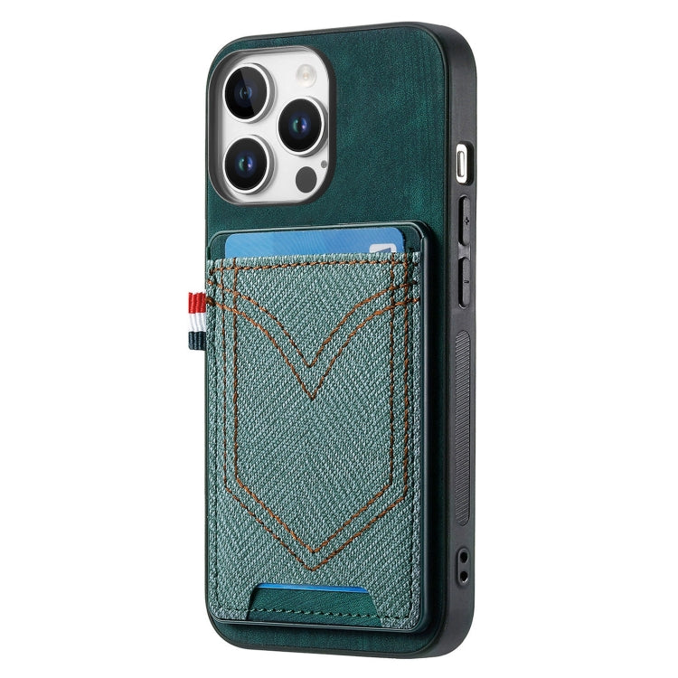 For iPhone 16 Pro Denim Texture Leather Skin Phone Case with Card Slot