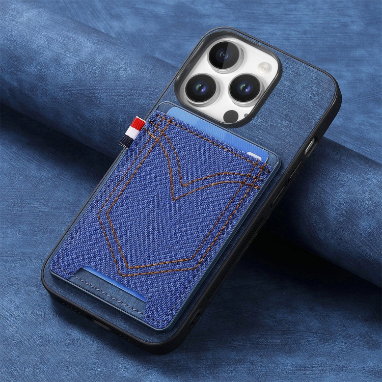 For iPhone 16 Pro Max Denim Texture Leather Skin Phone Case with Card Slot